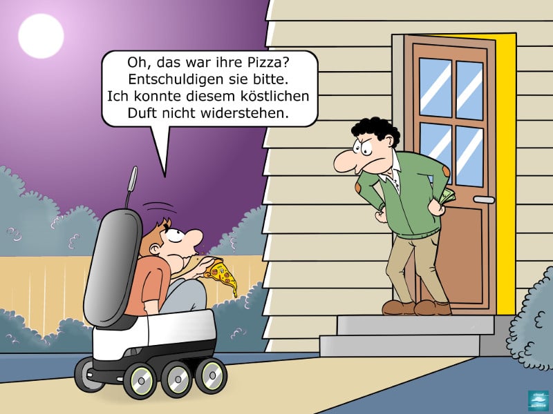 Lieferroboter von Just Eat fährt bringt das Cartoon