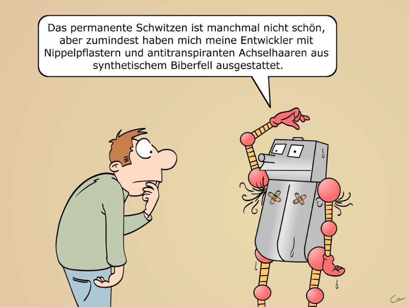 schwitzender roboter kengoro cartoon