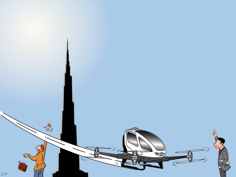 Drohnen Taxi Dubai Cartoon