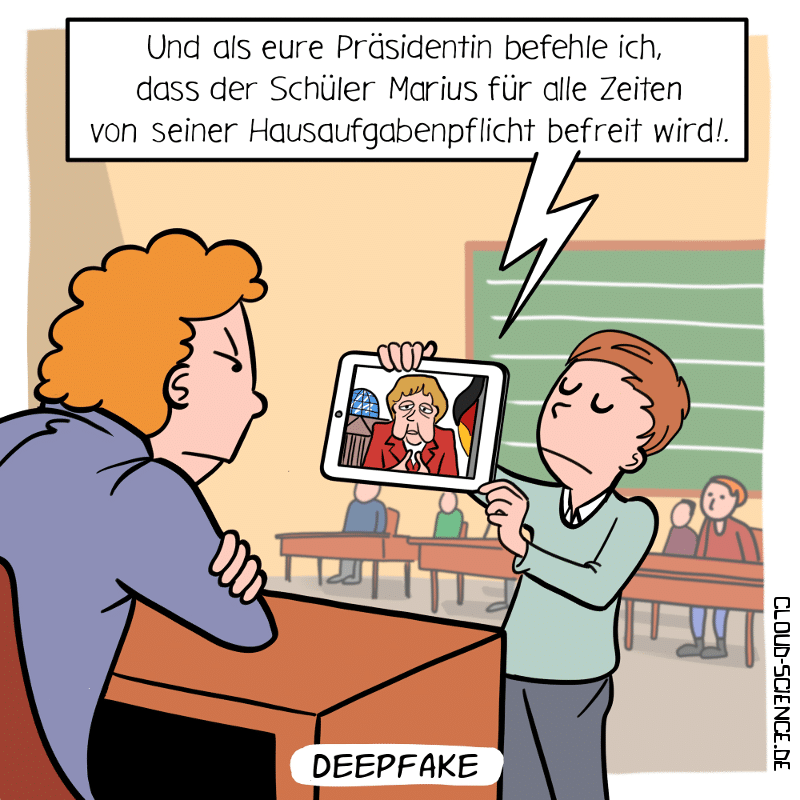 Deepfake Deepfakes KI Cartoon Karikatur Schule Merkel