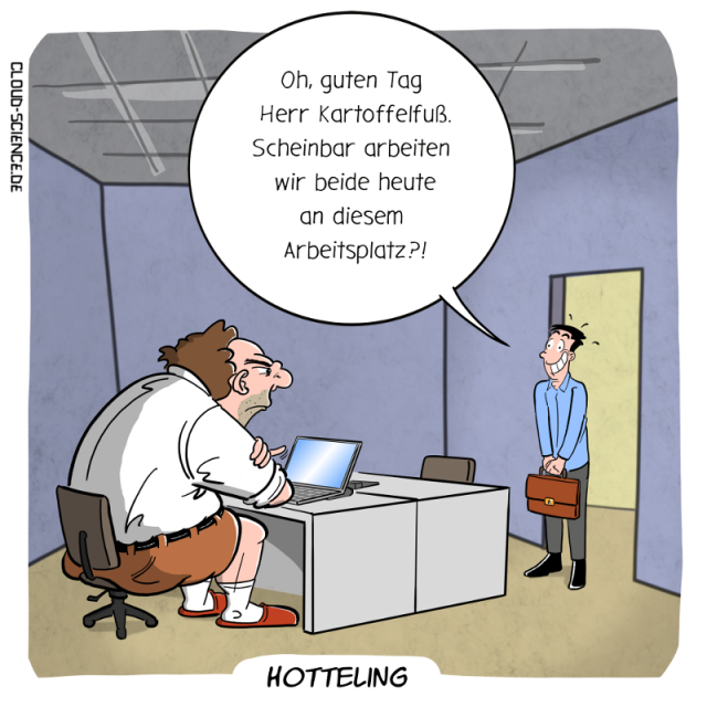Viel Spaß Bei Der Arbeit Lustig Hotteling – Der flexible Arbeitsplatz der Zukunft. Cartoon