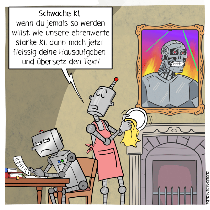 Der Unterschied zwischen schwacher KI und starker KI - Cartoon