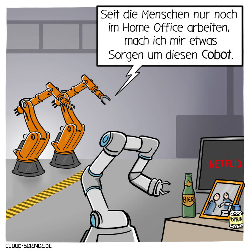 Cobot Roboter Corona Home Office Cartoon