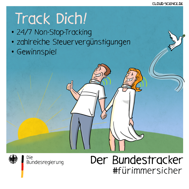 Tracking CoronaApp Tracing Überwachung Cartoon
