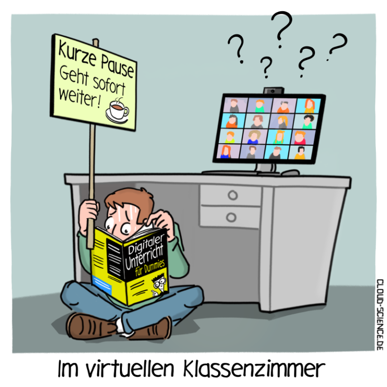 Im virtuellen Klassenzimmer – Digitaler Unterricht für Dummies. Cartoon