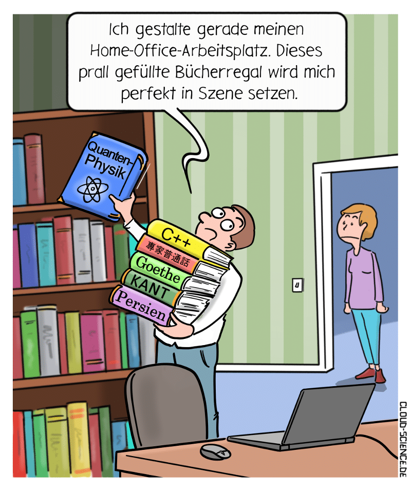 Home-Office Arbeitsplatz Bücherregal Cartoon
