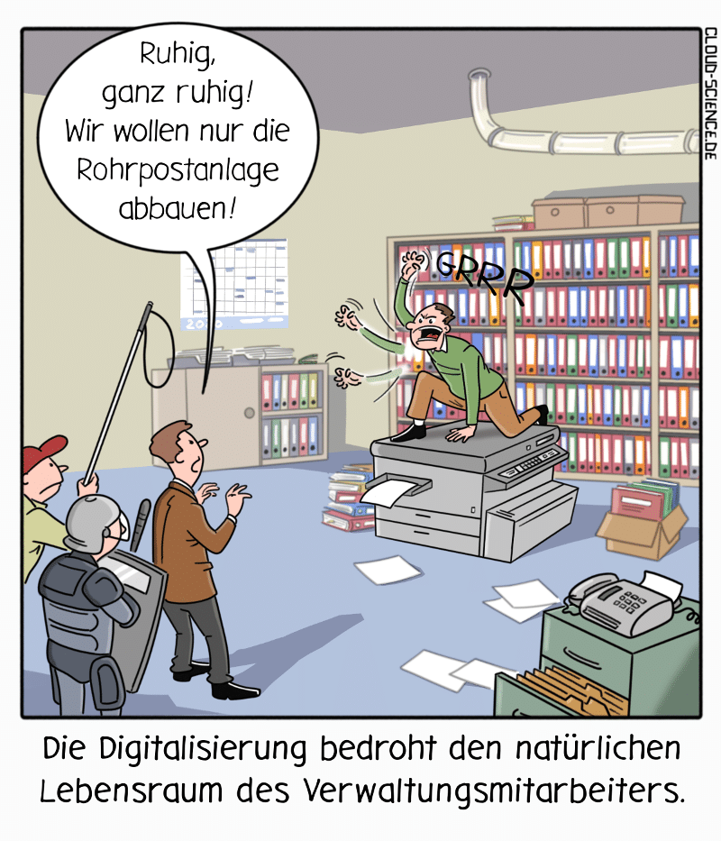Digitalisierung Verwaltung Widerstände Veränderung Cartoon Karikatur
