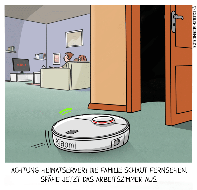 Datenklau Smart Home Staubsauger Roboter Cartoon