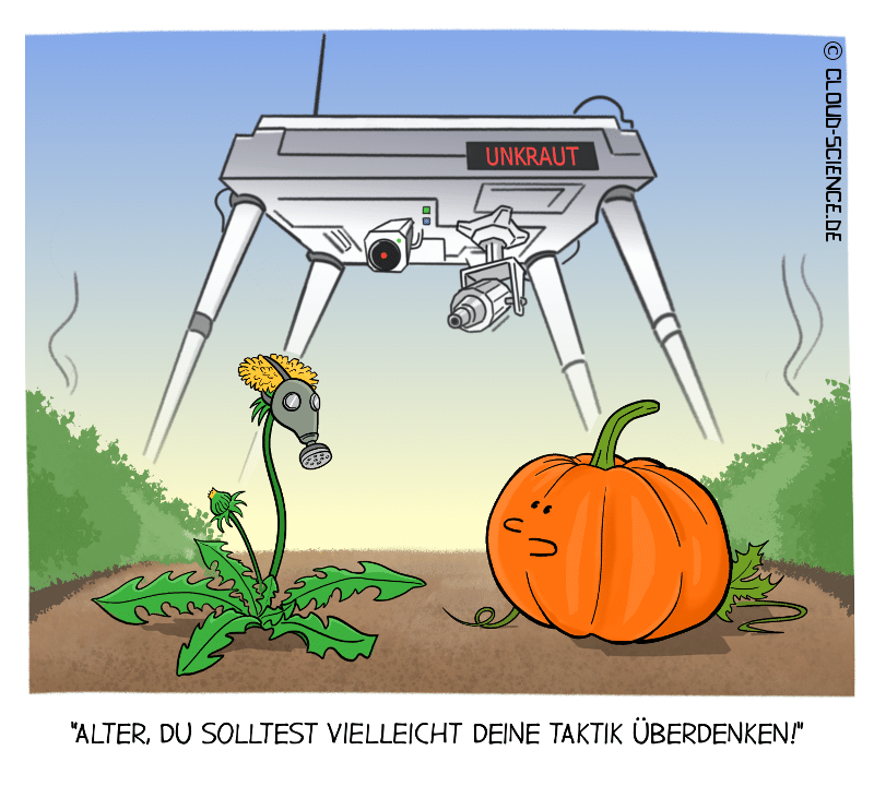 Roboter Landwirtschaft mit Lasern gegen Unkraut Cartoon