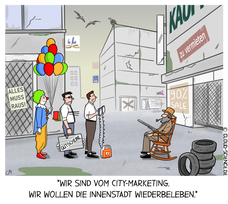 Innenstädte sterben Einzelhandel  stationärer Handel Maßnahmen Cartoon Karikatur