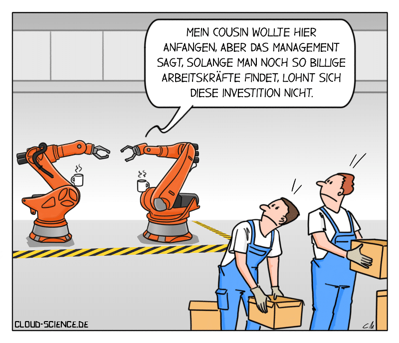 Roboter Automatisierung Industrie Investition Niedriglohn Cartoon