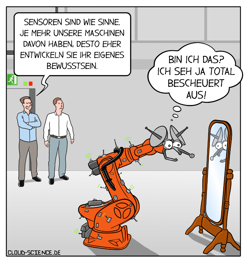 Sensoren Sensorik Robotik Maschinenbewusstsein Cartoon Karikatur