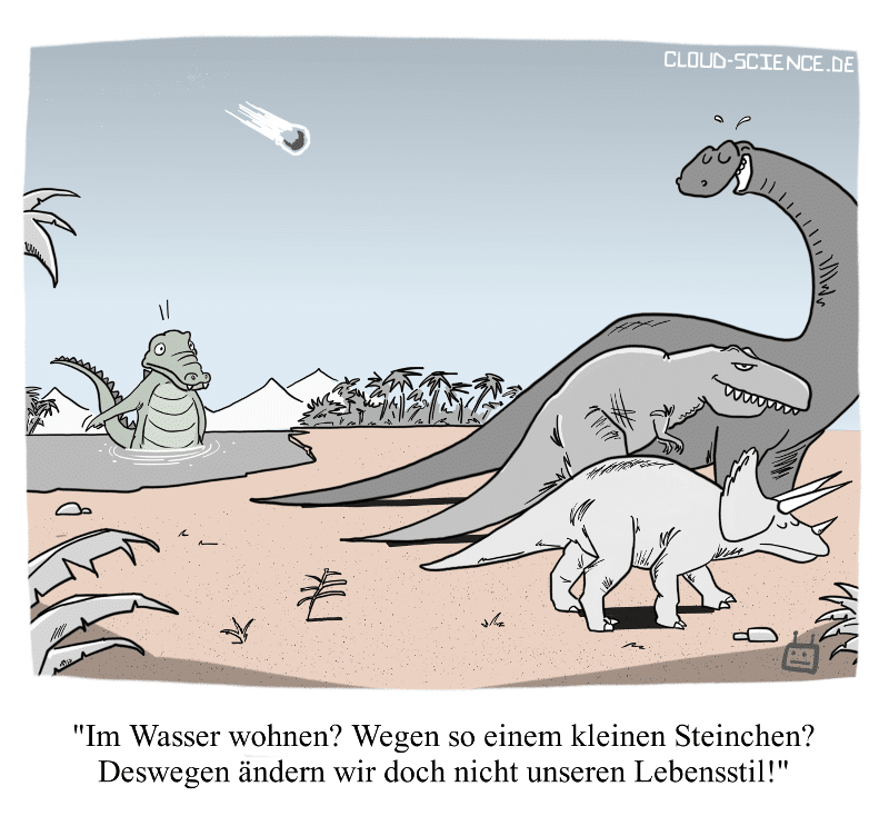 Die Anpassungsfähigkeit des Krokodils. Resilienz Cartoon Dinosaurier Karikatur Wandel