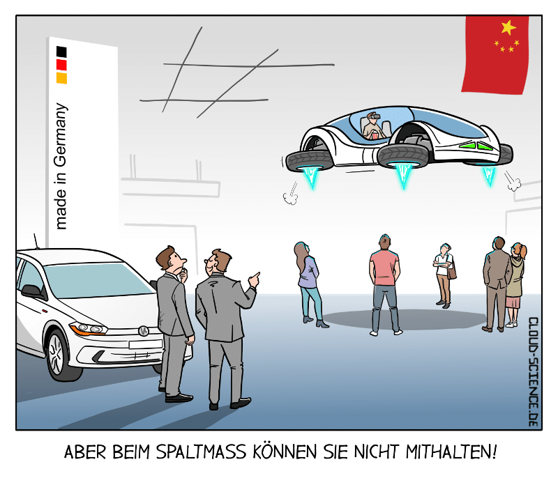 Spaltmaß Auto Autoindustrie Deutschland China Innovation Cartoon Karikatur
